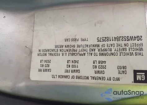 2004 Buick Century from USA, damaged, VIN 2G4WS52J841182575